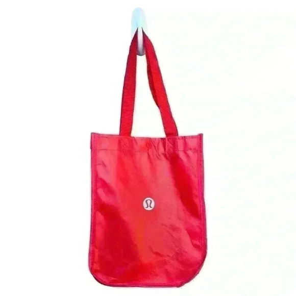 Lot of 2 Lululemon logo red & white SMALL reusable tote shopping bags - Picture 4 of 8